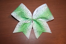 Rinestone Glitter Lime White Stiff Cheer Bow