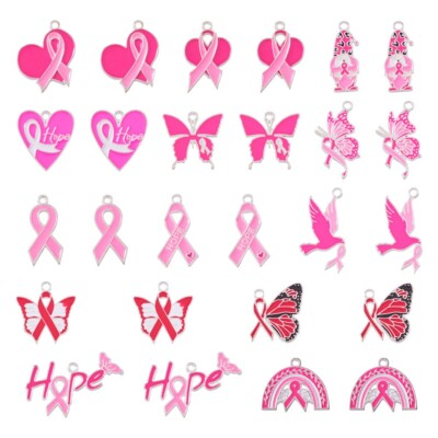 26Pcs 13 Styles Breast Cancer Pink Awareness Ribbon Theme
