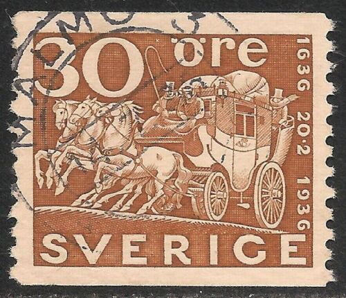 Schweden #256 (A40) Sehr guter Zustand gebraucht SOTN - 1936 30o Postkutsche und Pferde - Bild 1 von 1