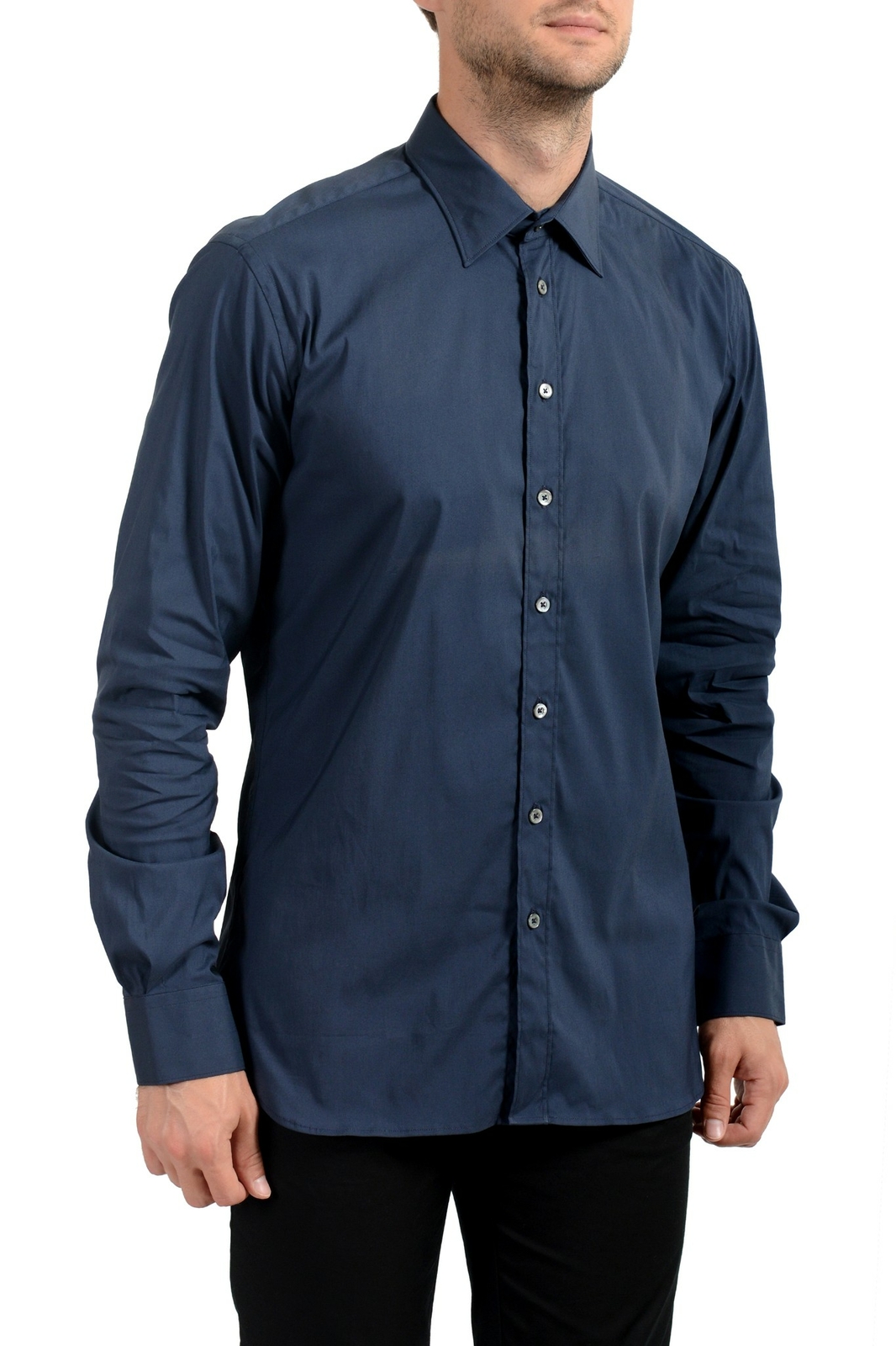 Мужская темно-синяя стрейчевая рубашка с длинным рукавом Malo Mens US 16 IT 41
