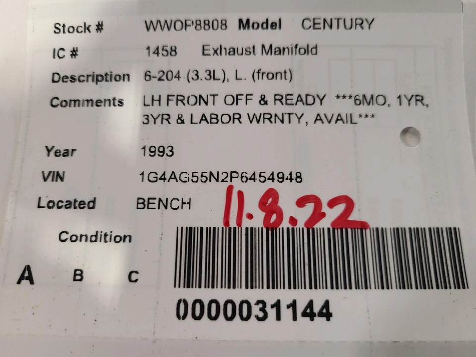 Colector de escape delantero izquierdo usado se adapta a: Buick Century 1993 6-204 3,3 L. delantero Fr Foto 3 de 4