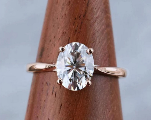 Perfect Rose Oval Cut 1.01CT Moissanite In Real 10K Rose Gold Wedding Women Ring - Afbeelding 1 van 4