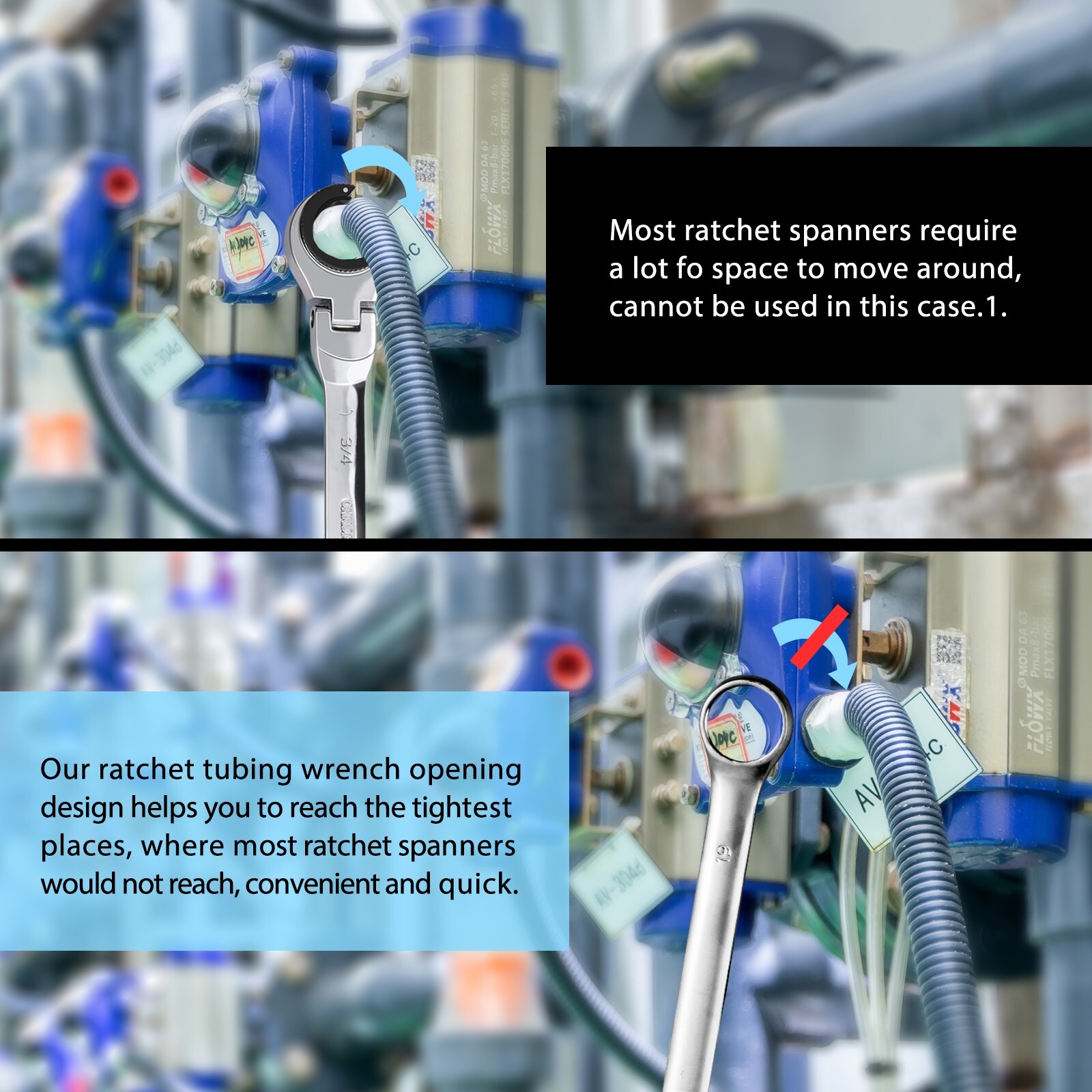 SAE Flex-Head Ratcheting Wrench Combination Wrench Adjustable angle Set 10 Pcs