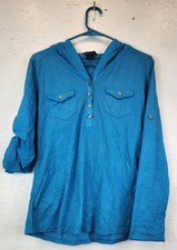 Marmot Hoodie Shirt Womens Size M Blue Lightweight Roll Tab Long Sleeve Pullover