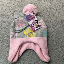 Minnie Mouse Hat Girls Beanie One Size Disney With Gloves NWT
