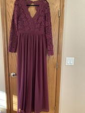 Lulus NWT Maxi Dress, Size XL, Marroon, Eyelet Sleeves & Bodice, Lined