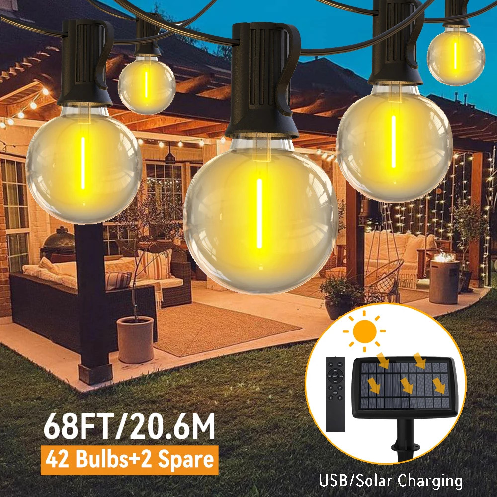 Lichterkette Außen Solar 42 LEDs 20,6 m USB-Aufladung Ersatzlampen