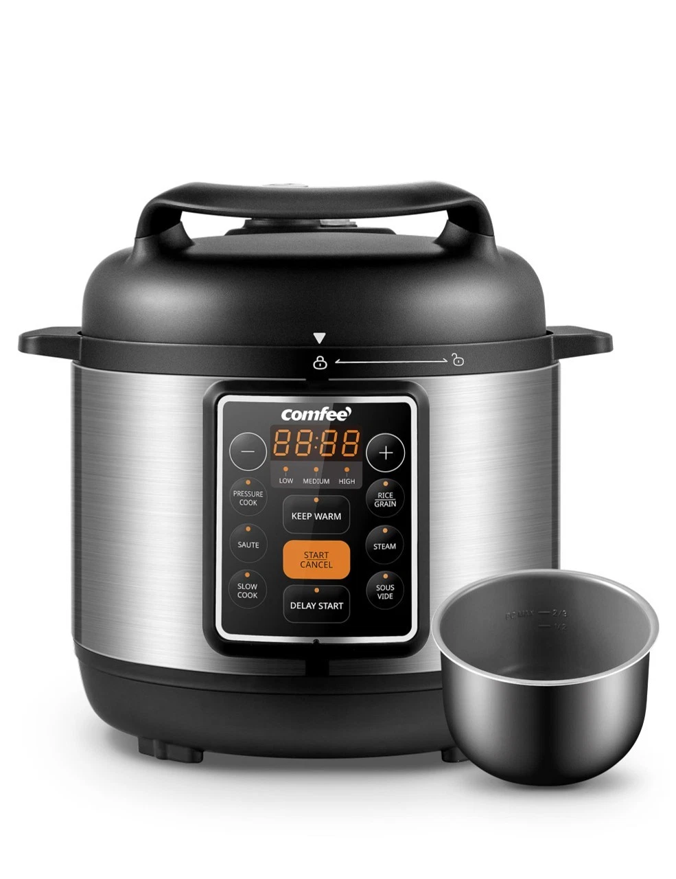 COMFEE’ 7-in-1 Small Electric Pressure Cooker, Slow Cooker, Steamer, Sauté, Sous