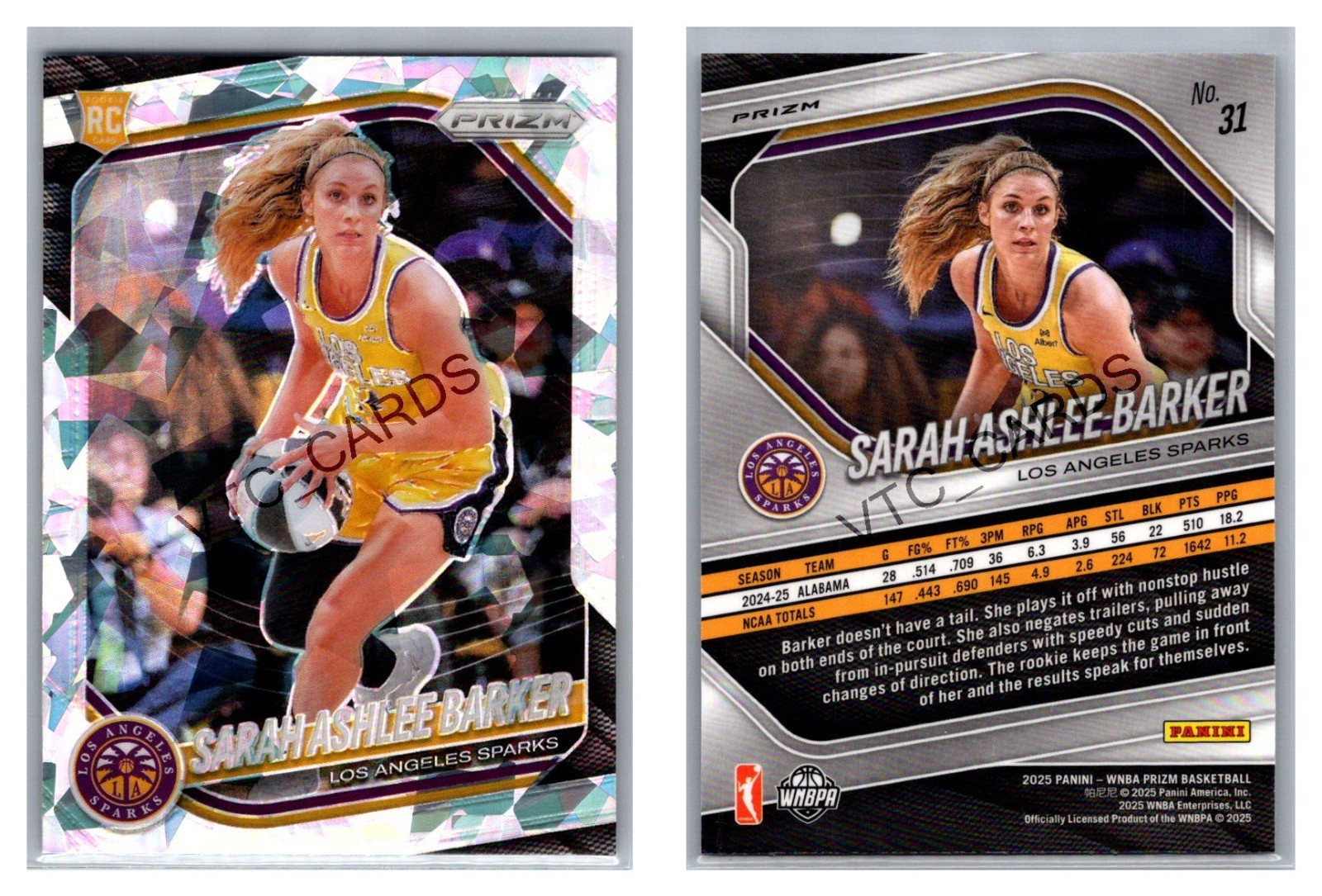 Sarah Ashlee Barker RC Cracked Ice Prizm 2025 Panini Prizm WNBA #31 LA Sparks
