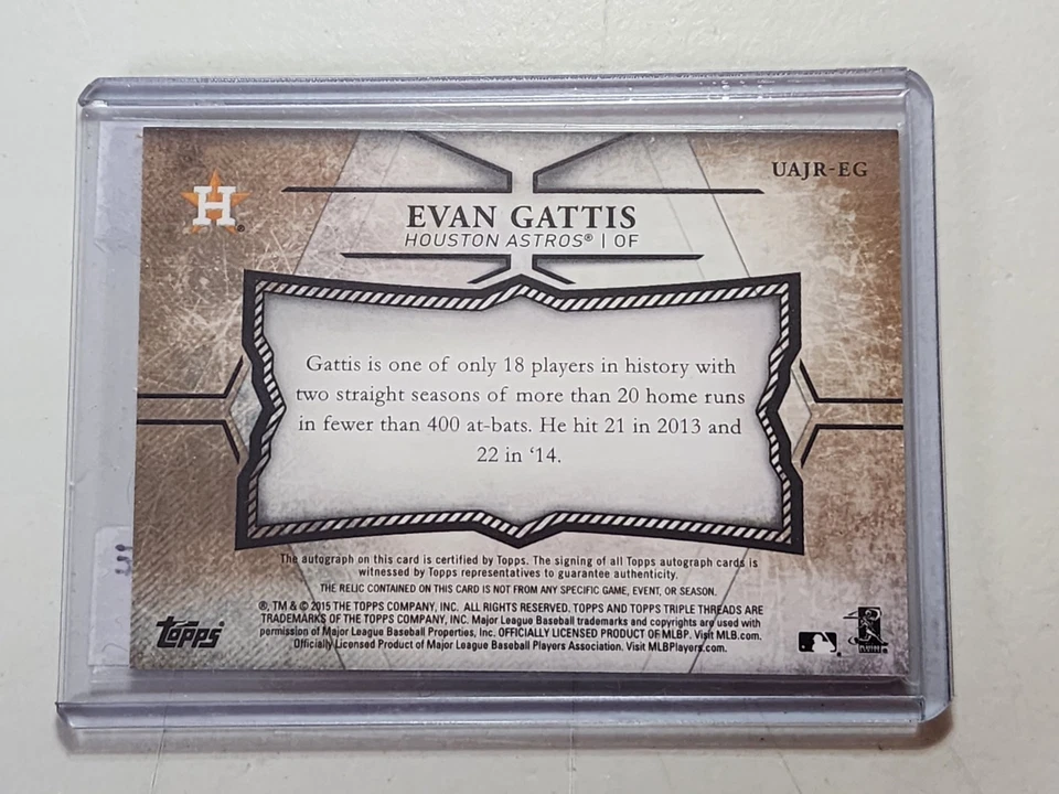2015 Topps Triple Threads Unity Auto Jumbo Relics #/75 Evan Gattis #UAJR-EG automático Foto 4 de 4