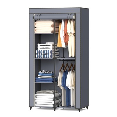 Portable Closet, Wardrobe Closet with 6 Storage Shelves and 2 Hanging Rods, Non-