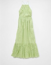 American Eagle Green Midi Handkerchief dress Eyelet details Size XXL boho BY