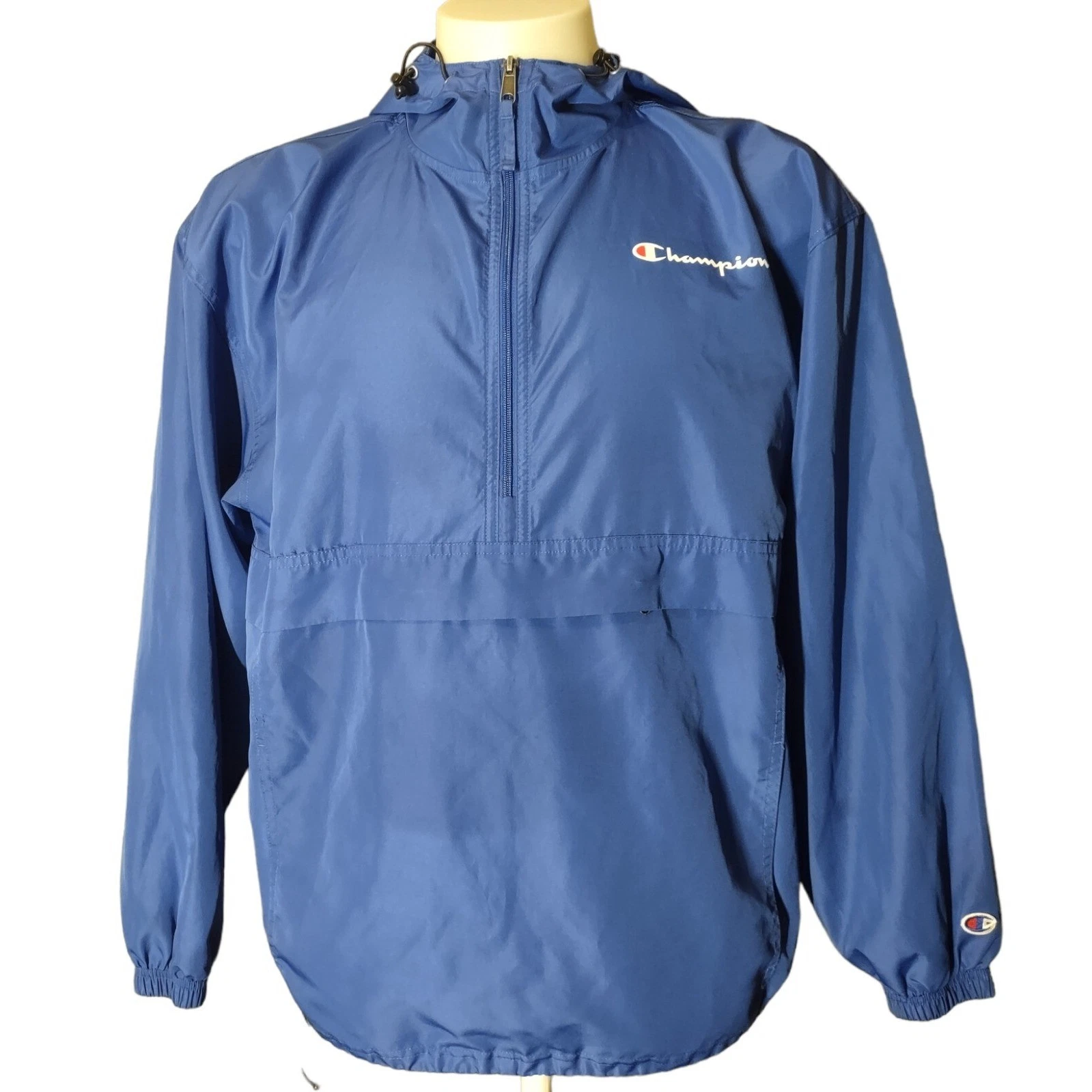 Champion Windbreaker Jacket Mens L Packable Half Zip Hooded Retro Gorp Norm Core