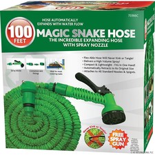 100FT EXPANDABLE FLEXIBLE GARDEN HOSE PIPE MAGIC SNAKE + GUN GREEN WATERING