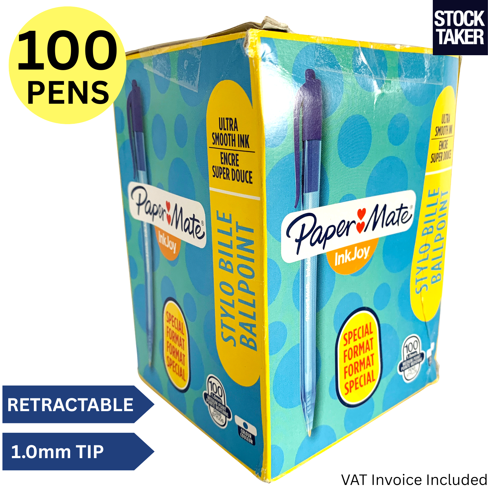 (100-Pack) Paper Mate InkJoy 100RT Retractable Ballpoint Pens Medium 1.0mm Blue