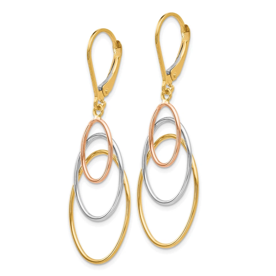14K Tri-color Leverback Earrings LE608 - Image 2 of 4