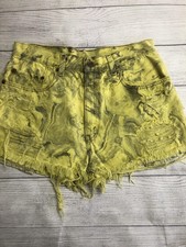 Levis Denim Shorts Womens 32 Yellow Tie Dye Distressed Cutoff Frayed High Rise