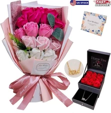 Roses Bouquet Artificial Flower - Preserved Red Rose Flowers with Love Necklace