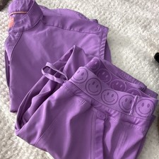 Ava Theresa Purple Unisex Medical Scrubs Set with Smiley Waistband Top  Bottom
