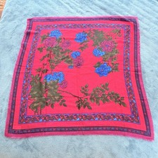 Vintage Challis by Berkshire 30"X30" Red Blue Floral Scarf 100 Acrylic Japan