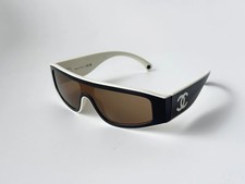 CHANEL CH6057 Shield Wrap Sunglasses Black Beige Brown Lens Unisex 54-19-145
