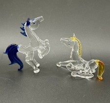 Lot of 2 Hand Blown Miniature Art Glass Horse Figurine Lampwork Sculpture