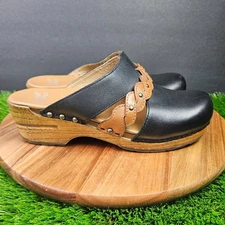 Dansko Sherise Heritage Cutout Black Leather Clogs Shoes Size 38 / US 7.5-8