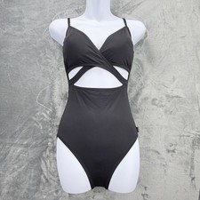 Vince Camuto One Piece Swimsuit Size 8 Black Cutout Wrap Front Adjustable Straps