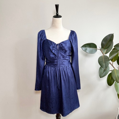 Aqua Bloomingdale’s Blue Satin Zebra Print Mini Dress Sz M New - Picture 1 of 7