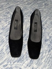 Stuart Weitzman VTG 8 AA Blk Suede Block Heels Square Toe 2.5  Pumps Work 90s