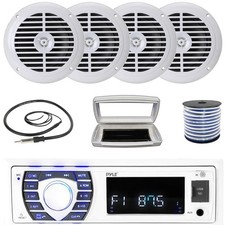 Pyle Single-DIN Marine MP3/SD Receiver W/White Cover, 4x 6.5'' 120W Max Speakers