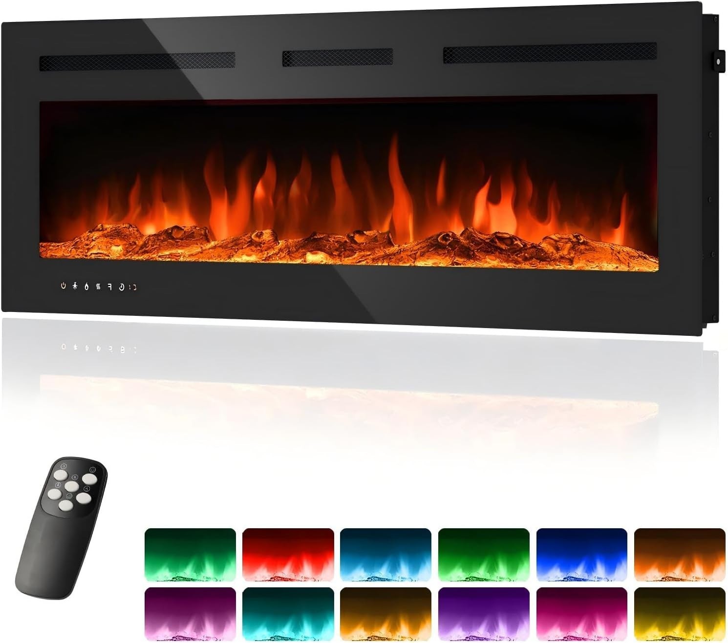 60'' Electric Fireplace Wall Mounted Heater with Remote/Adjustable Flame/Timer