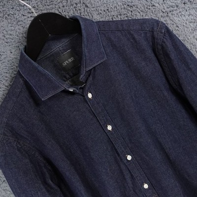 Simon Spurr Hemd Herren Medium Blau Marine Denim Langarm Knopfleiste Hergestellt in den USA