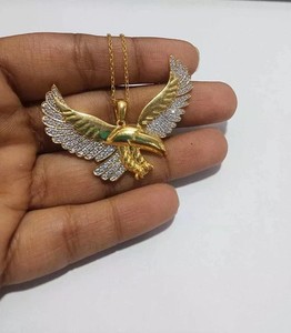 Authentic 2Ct Round Cut Men's Eagle Pendant Lab Created Diamond 14K TwoTone Gold Plated18'