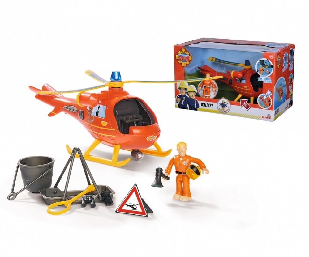 Simba 109252510 - Fireman Sam - Wallaby Helicopter With Figure - New