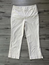 CHICO  S Size 1 8 White Crops Cropped Pants Capris Pull On Stretch Ankle Vents