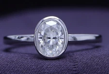 1.5 Ct Oval Cut Lab Grown Diamond Bezel Solitaire Engagement Ring 14k White Gold
