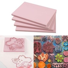 4Pcs Rubber Carving Blocks Engraving Block Soft Rubber Pink Rectangle Rubber