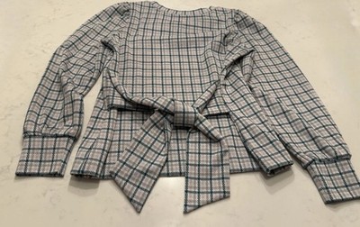 ANN TAYLOR Plaid Puff Sleeve Tie Waist Houndstooth Tunic Woman s Small NWOT