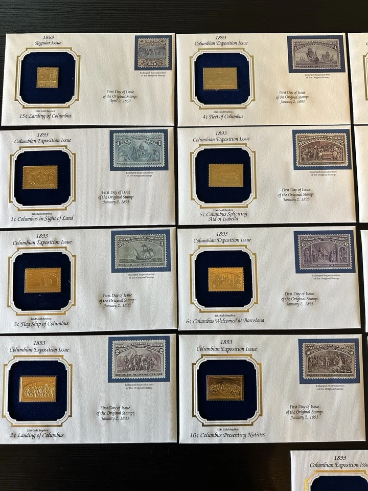 22kt Gold “Columbian Exposition Issue” replica stamps; Lot of 17. 1869-1893. - Image 2 of 4