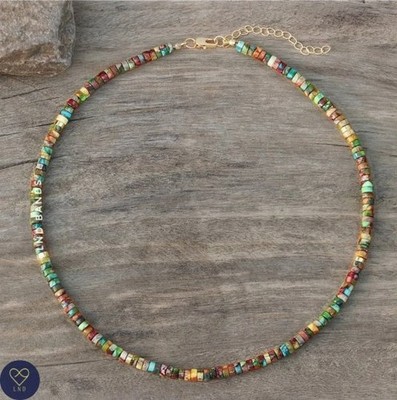 Bunte Jaspis Perlenkette, minimalistisch verstellbar, 2x4mm Naturstein Perlen