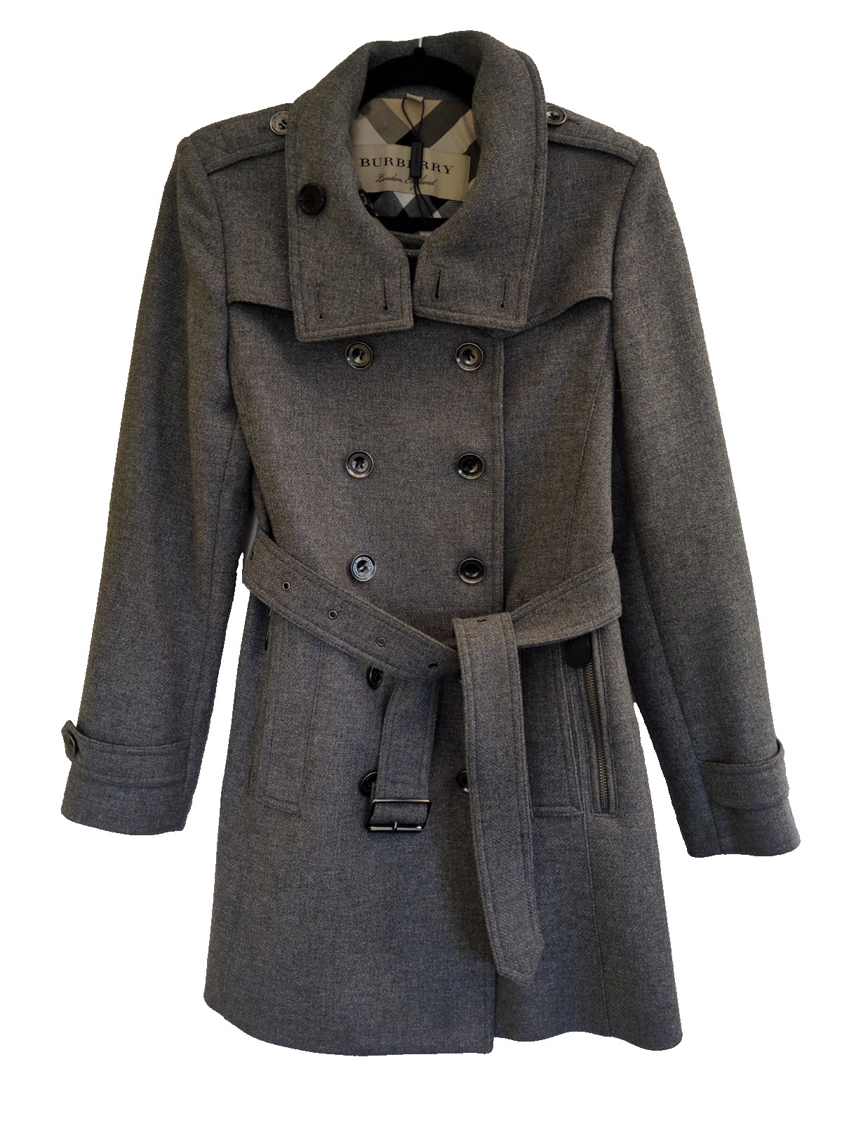 Burberry Womens Coat UK 8 Grey Wool Cashmere USA 6 IT 40 Double Breasted Trench
