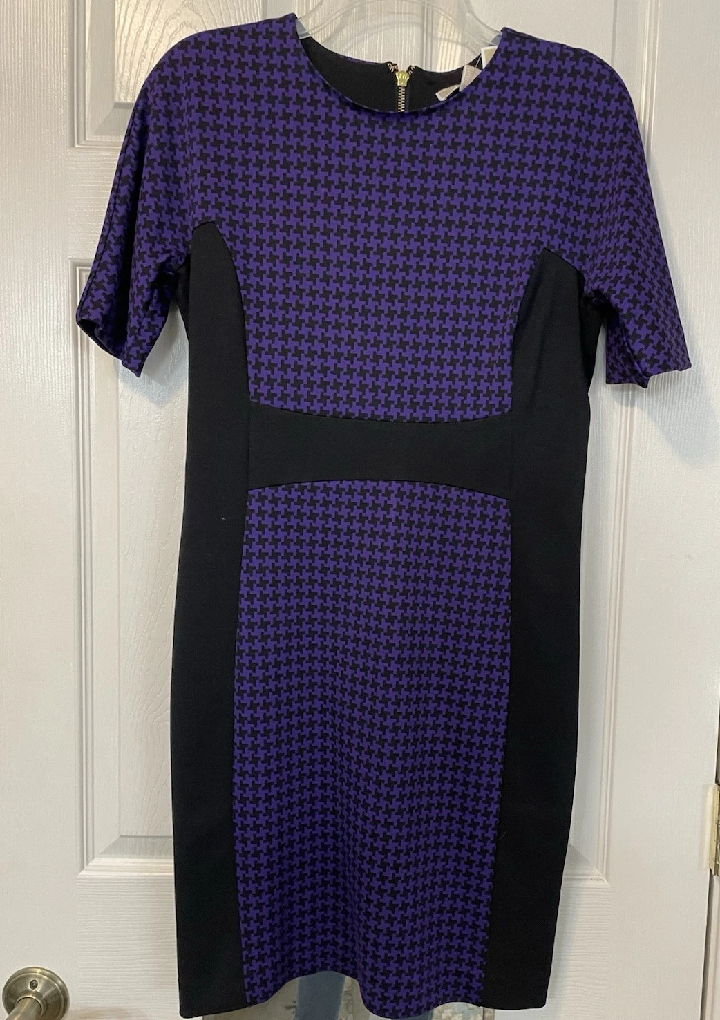 NUOVO Michael Kors abito donna 6 viola pied de poule elasticizzato body con nuovo con etichette $150