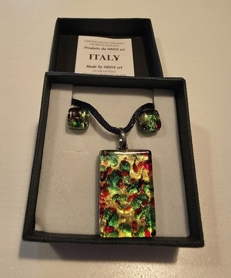 Murano Glas Kette mit Ohrringen, NEU,original verpackt, bunt, Italien, Schmuck