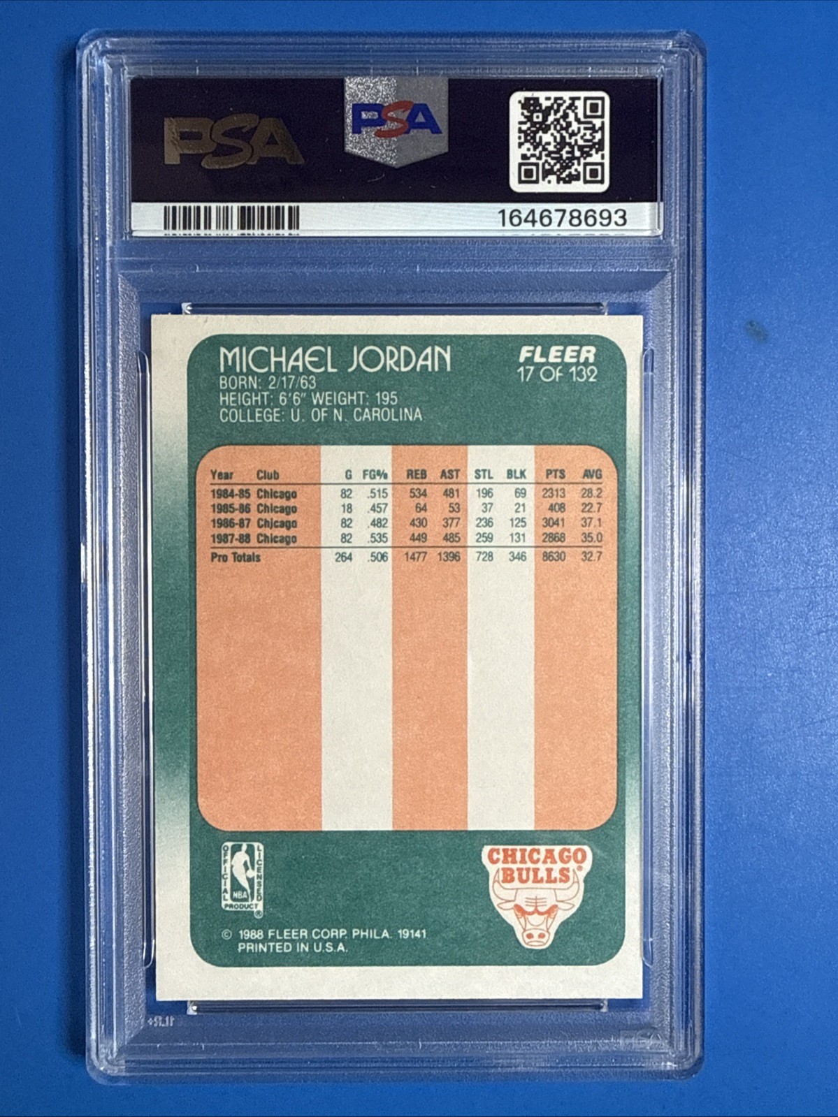 1988-89 FLEER MICHAEL JORDAN #17 PSA 8 SHARP THIRD YEAR BULLS🔥🔥🔥 view 7