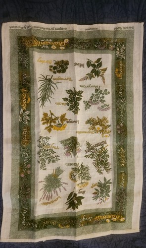 Vintage Pat Albeck Tea Towel Irish Linen National Trust Garden Herbs Rare