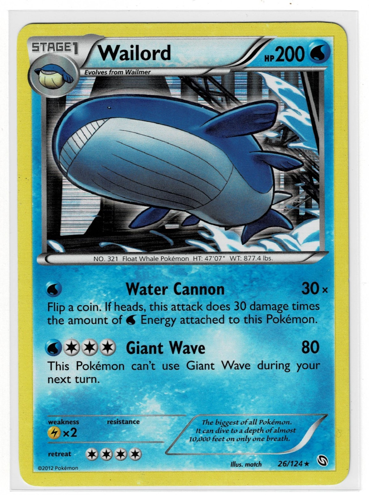 Wailord 26/124 Pokemon Black & White Dragons Exalted Holo MP