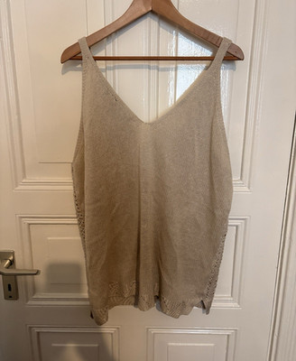 Ulla Popken Damen Stricktop ärmellos V-Ausschnitt beige 50/52
