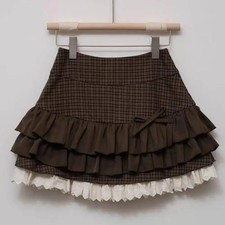 Y2K Fairycore Cottagecore Soft Girl Ruffle Lace Mini Skirt Tiered Coquette S-L