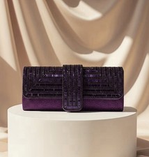 Purple Rhinestone Clutch Evening Bag Sparkly Crystal Formal Purse